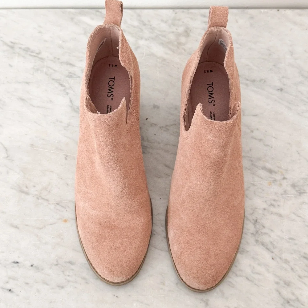 Boho TOMS Kallie Suede Wedge Ankle Booties 8.5 Dusty Rose‎ Pink Side Cutout